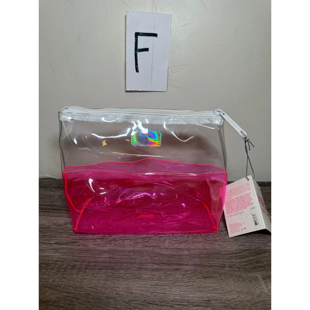 NWT Victoria's Secret PINK Makeup Bag Y2K Clear Neon Pink Cosmetic Pouch